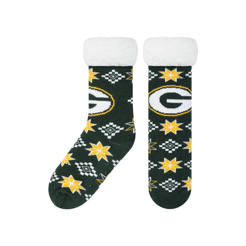 Green Bay Packers Ugly Christmas Footy Slippers, Women's 6-10