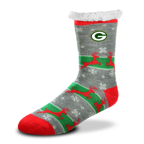 Green Bay Packers Reindeer Run Sherpa Women's Christmas Slipper Socks, One Size
