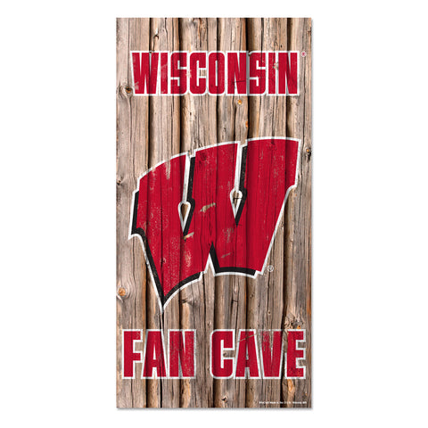 Wisconsin Badgers Fan Cave 12x6 Wooden Sign