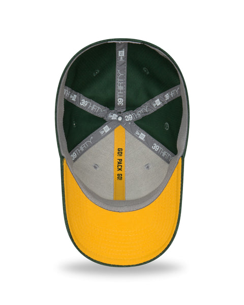 new era,green bay packers,39thirty,3930,on field,sideline,road,away,baseball cap,hat,headwear,clothing accessories,stretch fit,adjustable