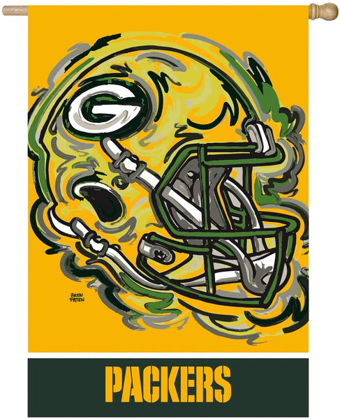 Green Bay Packers 29" x 43" 2-Sided Suede Vertical Flag, REG Justin Patten