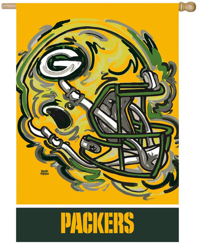 Green Bay Packers 29" x 43" 2-Sided Suede Vertical Flag, REG Justin Patten