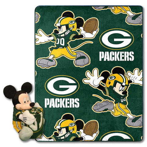 Green Bay Packers NFL Mickey Character Hugger Pillow & Silk Touch Throw Set