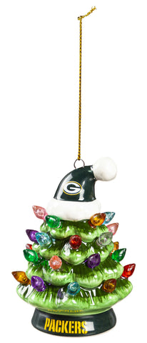 Green Bay Packers 4" LED Ceramic Christmas Tree Ornament with Team Santa Hat
