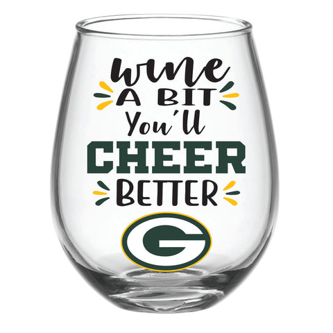 Green Bay Packers 17oz Stemless Wine Glass, Boxed