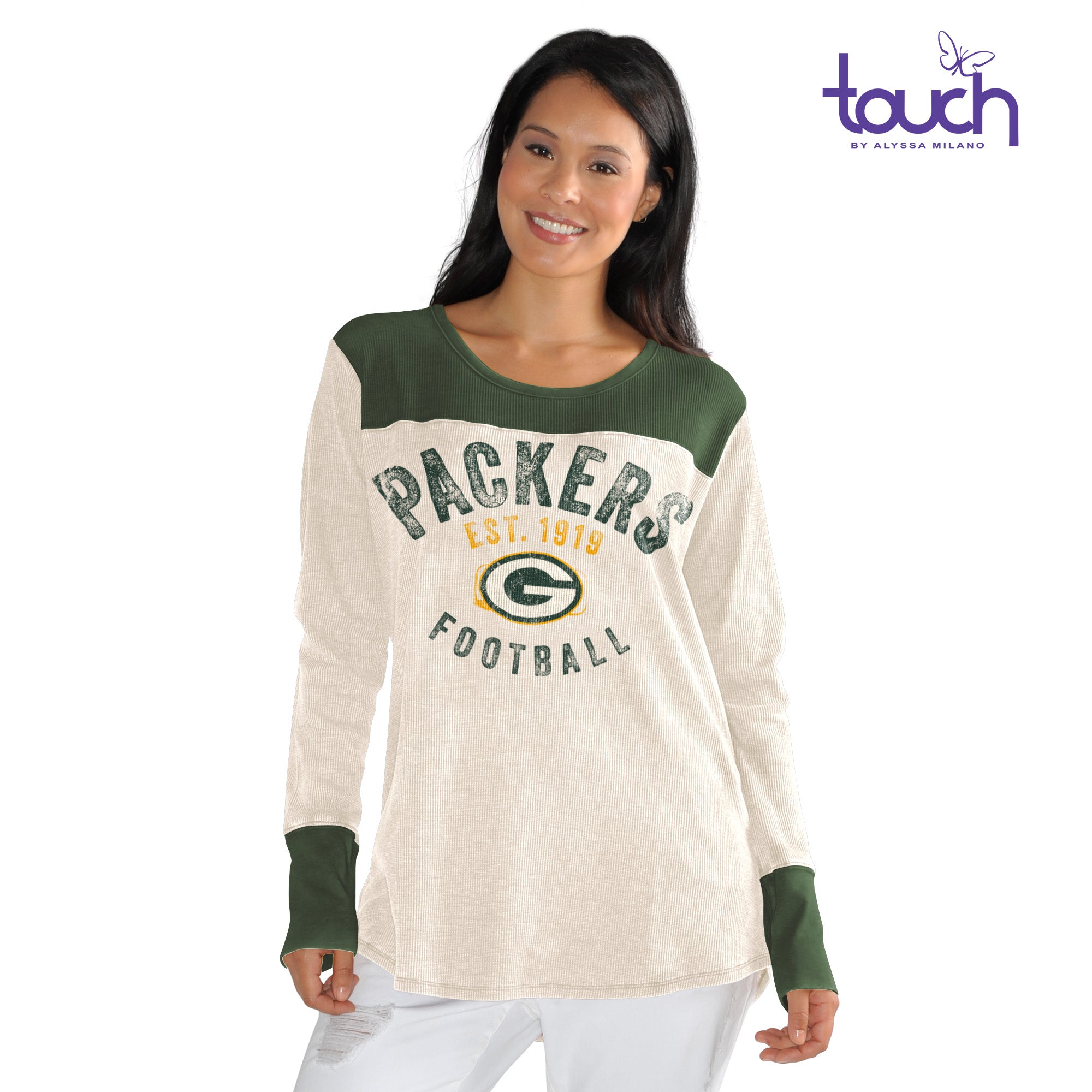 G-III Packers Womens Punt Tie-Dye Thermal T-Shirt Medium Green