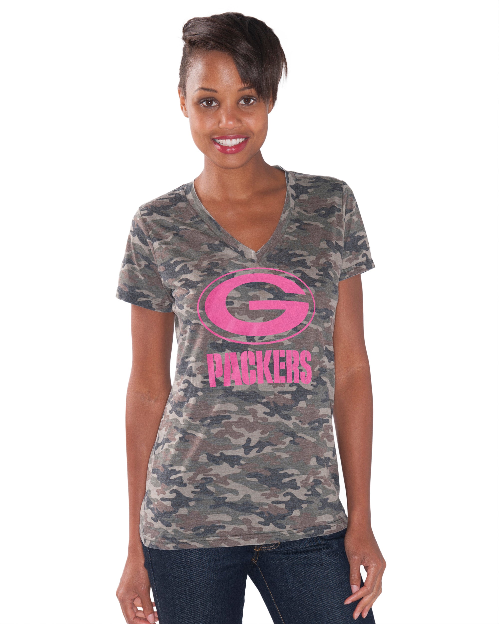 Green Bay Packers Brown Camo Women's V-Neck Tee – Green Bay Stuff