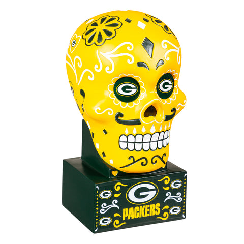 Green Bay Packers Sugar Skull Statue, 10.25"
