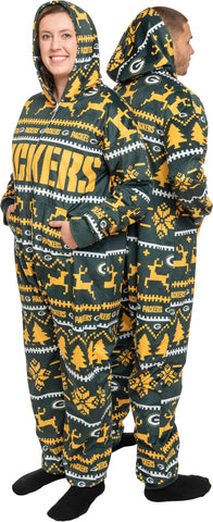 Green Bay Packers Unisex Wordmark Family Holiday Hooded One Piece Pajamas