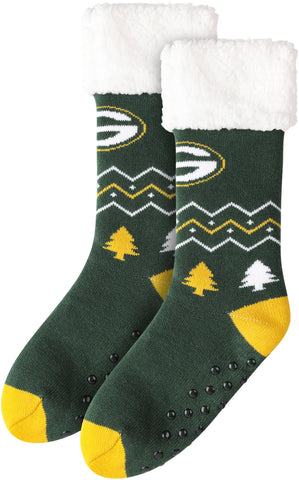 Green Bay Packers Christmas Tree Footy Slippers, Women's 6-10 / Men's 5-9