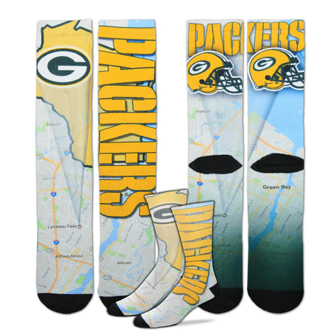 for,bare,feet,fbf,originals,green bay packers,roadmap,road,map,socks,footwear,slippers,clothing accessories,sublimated,sublimation