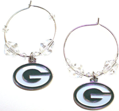 Green Bay Packers Clear Bead Hoop Dangle Earrings